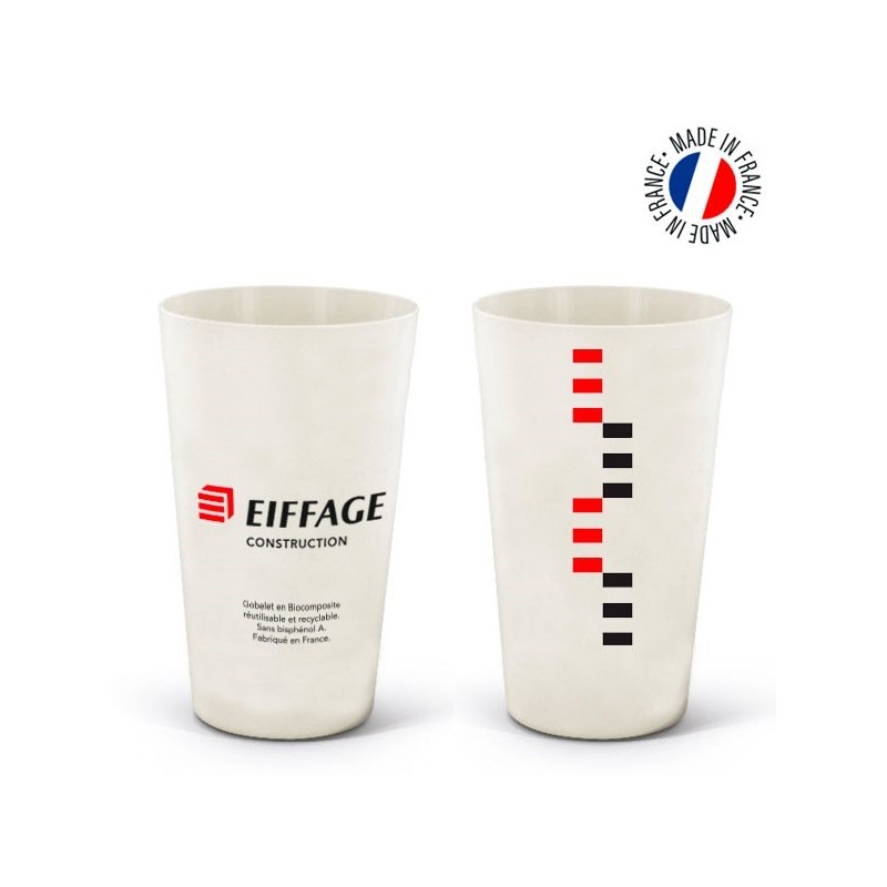 Gobelet réutilisable 30 cl en biocomposite coloris naturel logo EC. [Lot de 10 pièces]