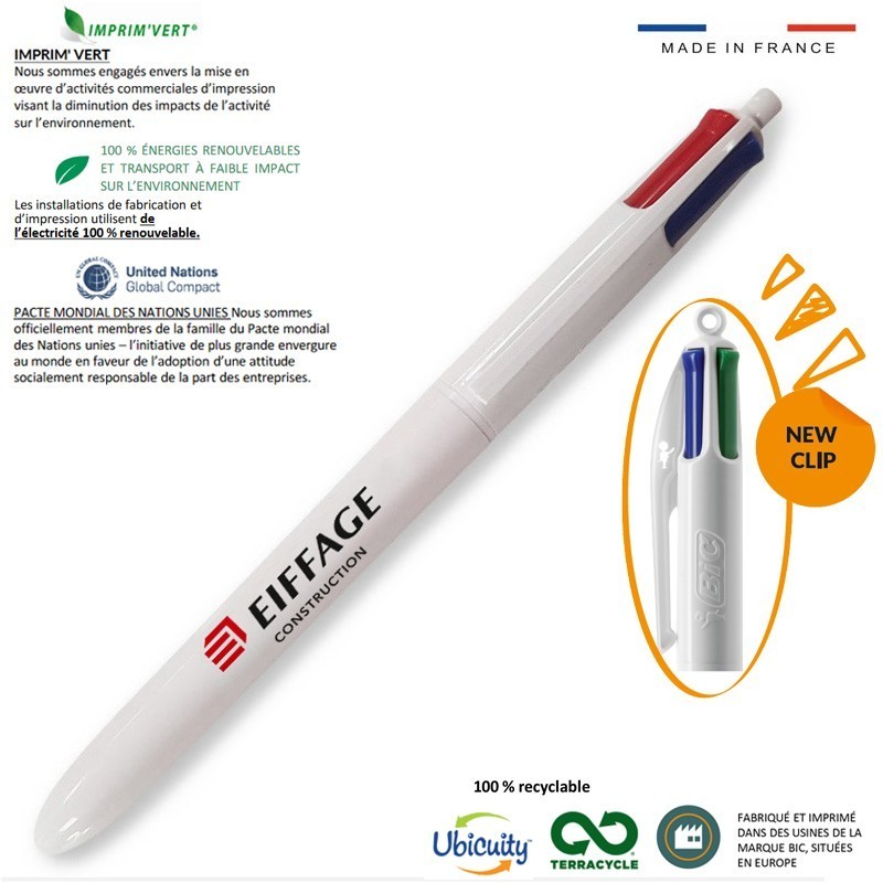 Stylo bille 4 couleurs BIC Eiffage Construction [Lot de 20 pièces]