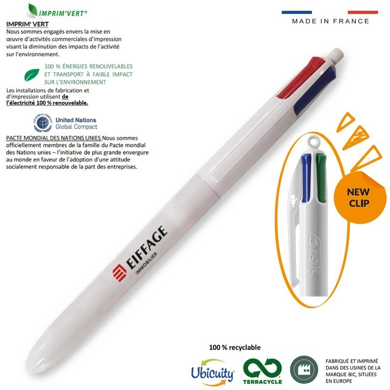 Stylo bille 4 couleurs BIC logo EI [Lot de 20 pièces]