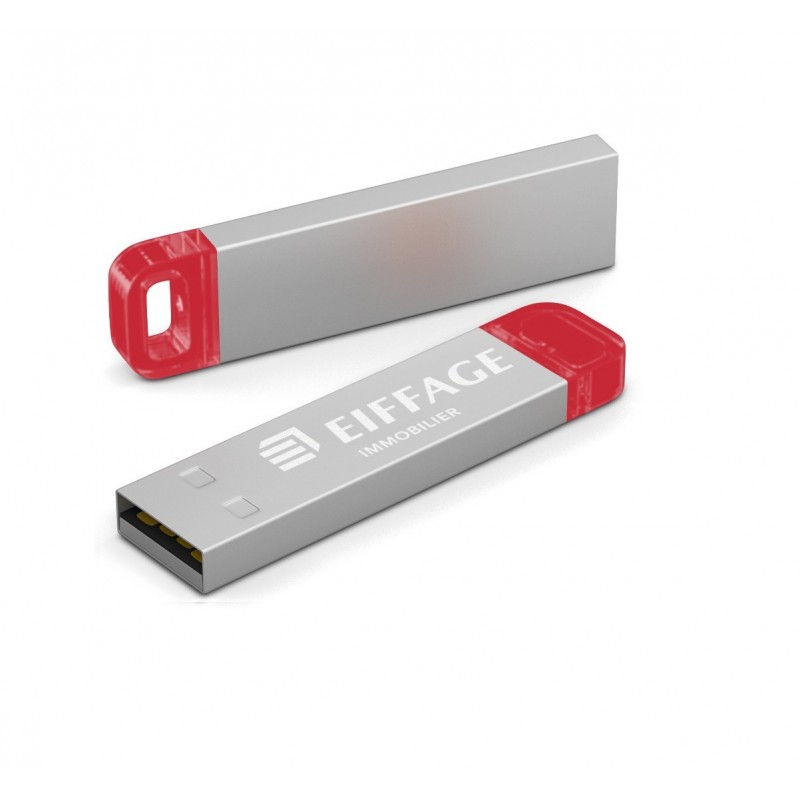 Clé USB Iron Led  8 Go silver/rouge Eiffage Immobilier