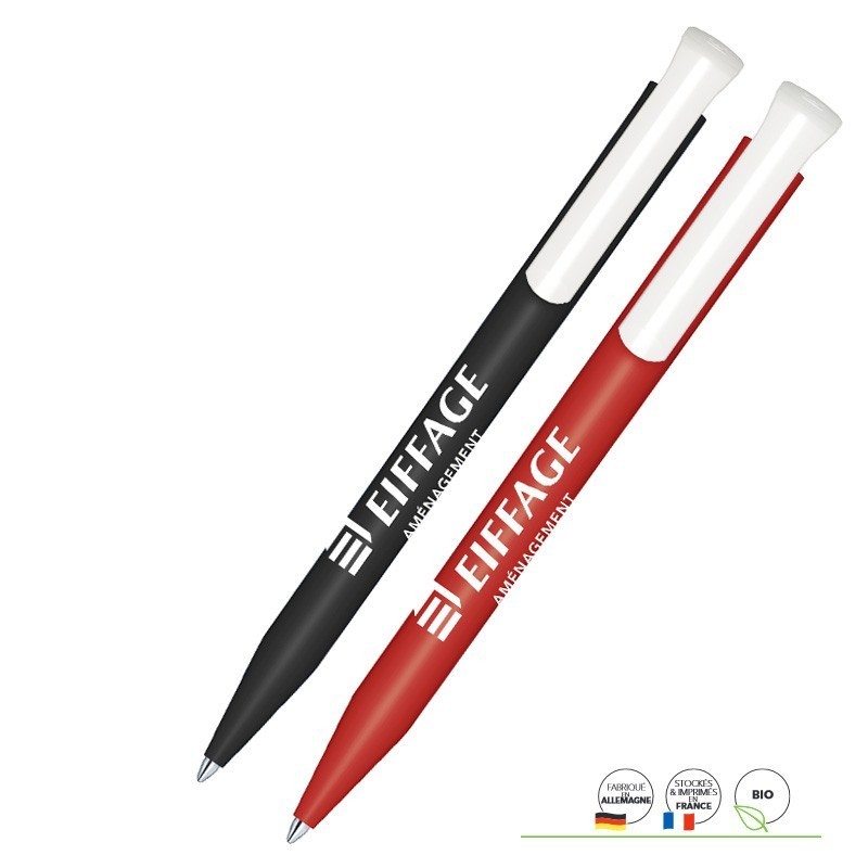 Stylo à bille rétractable Super Hit Bio, encre noire, logo EA. [Lot de 20 pièces]