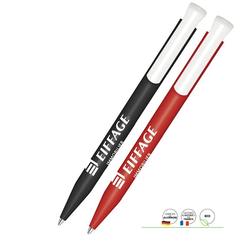 Stylo à bille rétractable Super Hit Bio, encre noire, logo EI. [Lot de 20 pièces]