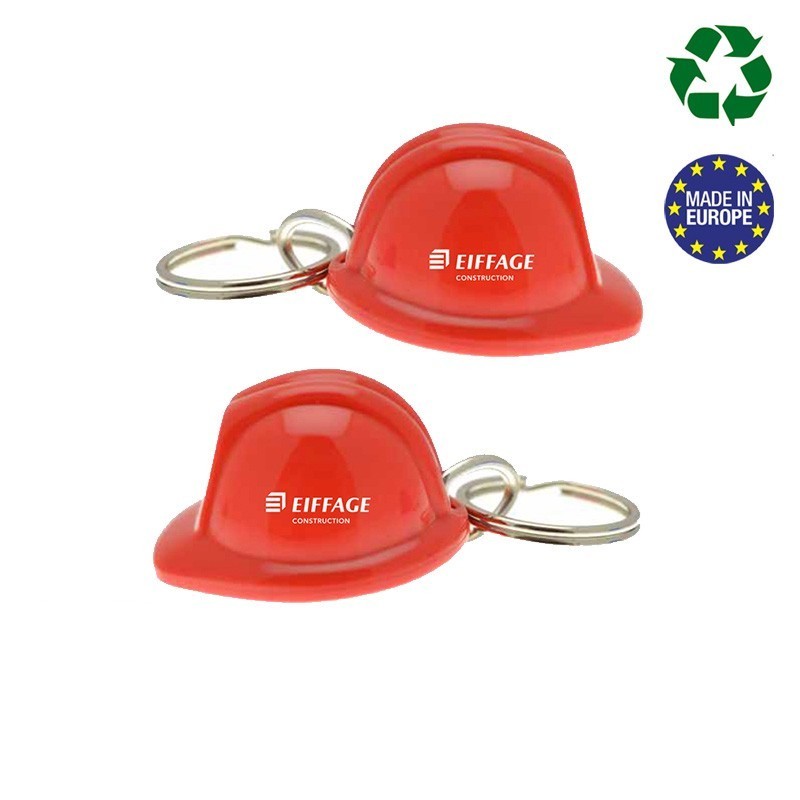 Porte-clés rouge Casque de chantier en acrylique recyclé Eiffage Construction [Lot de 100 pièces]