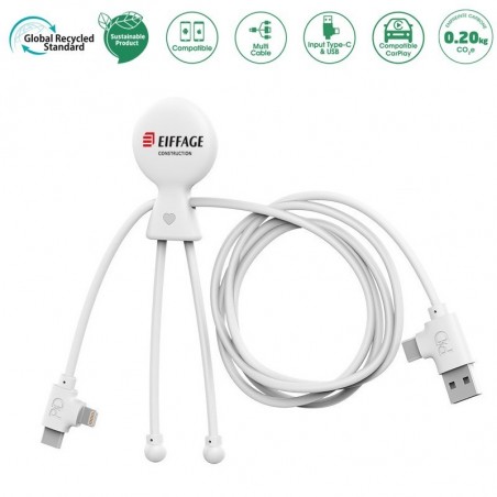 Cable de chargement rapide 3 en 1 , Mr Bio, 1.20 mètre, coloris blanc EC