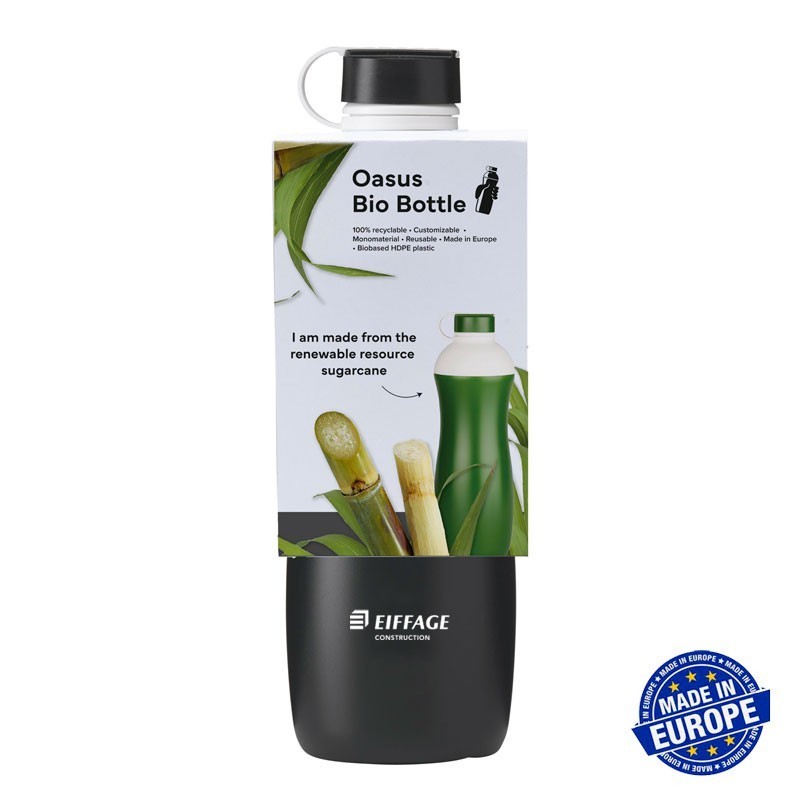 Bouteille gourde 500ml Bio 100% recyclable noir/blanche Eiffage Construction