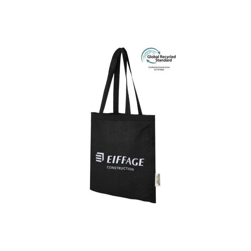 Sac shopping en coton recyclé certifié GRS 7 L - Noir EIFFAGE CONSTRUCTION [Lot de 10 pièces]