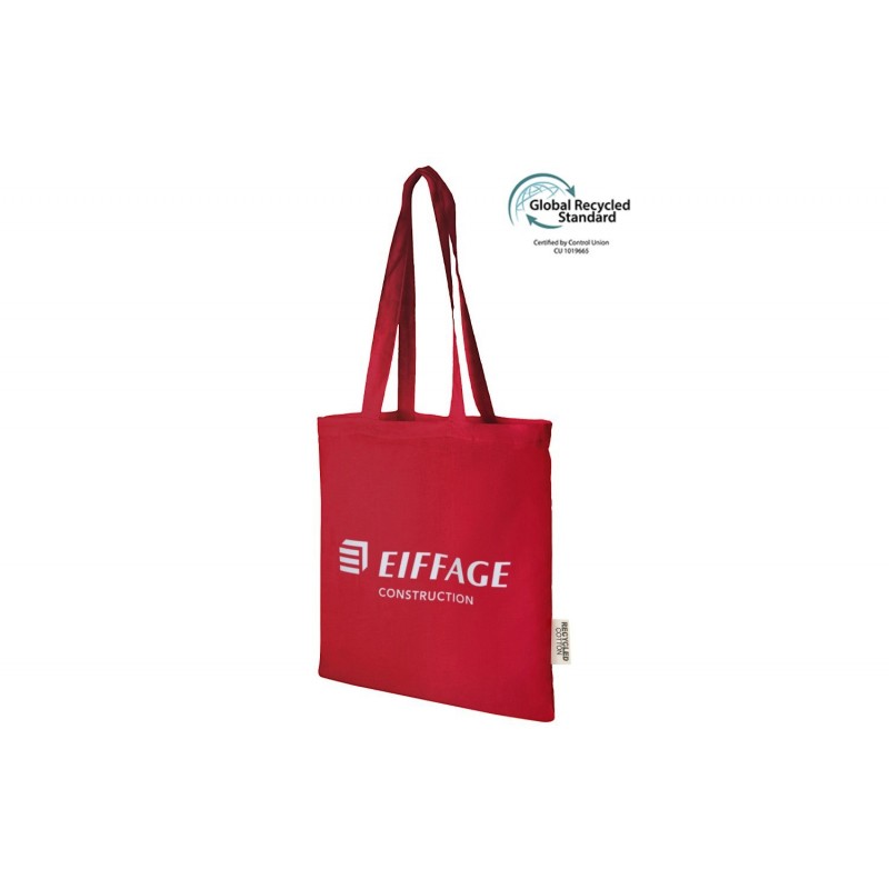 Sac shopping en coton recyclé certifié GRS 7 L - Rouge EIFFAGE CONSTRUCTION [Lot de 10 pièces]