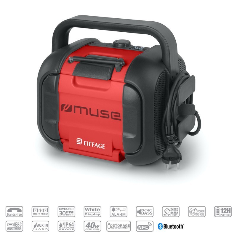 Radio de chantier bluetooth 40W  Muse coloris rouge/noir Eiffage