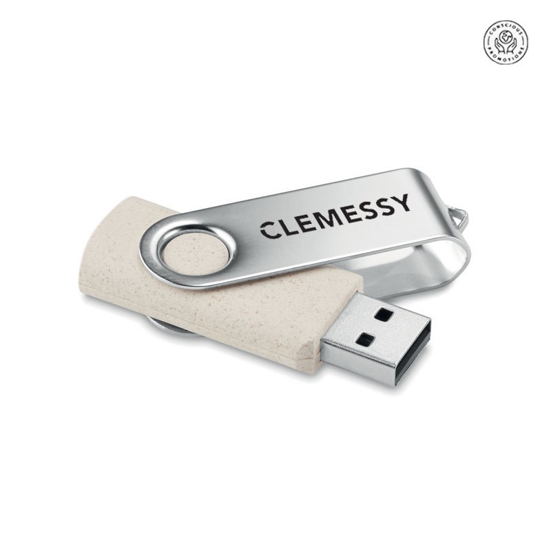 Clé USB  8 Go en paille de blé logo Clemessy. [Lot de 10 pièces]