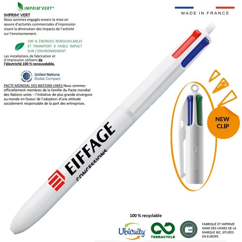 Stylo bille 4 couleurs BIC Eiffage Concessions. [Lot de 10 pièces]