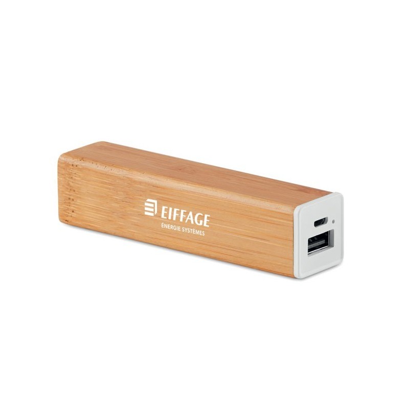 Batterie Powerbank bois bambou 2200 mAh Powerbam Eiffage Energie Systèmes.