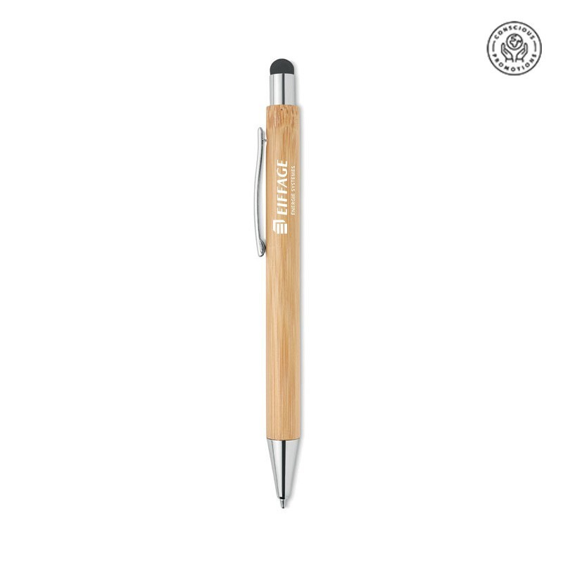 Stylo à bille stylet Bayba en bambou, avec embout tactile EES. [Lot de 10 pièces]