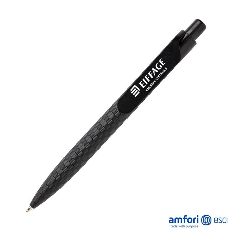Stylo en fibre de paille corps noir logo EES [Lot de 25 pièces]