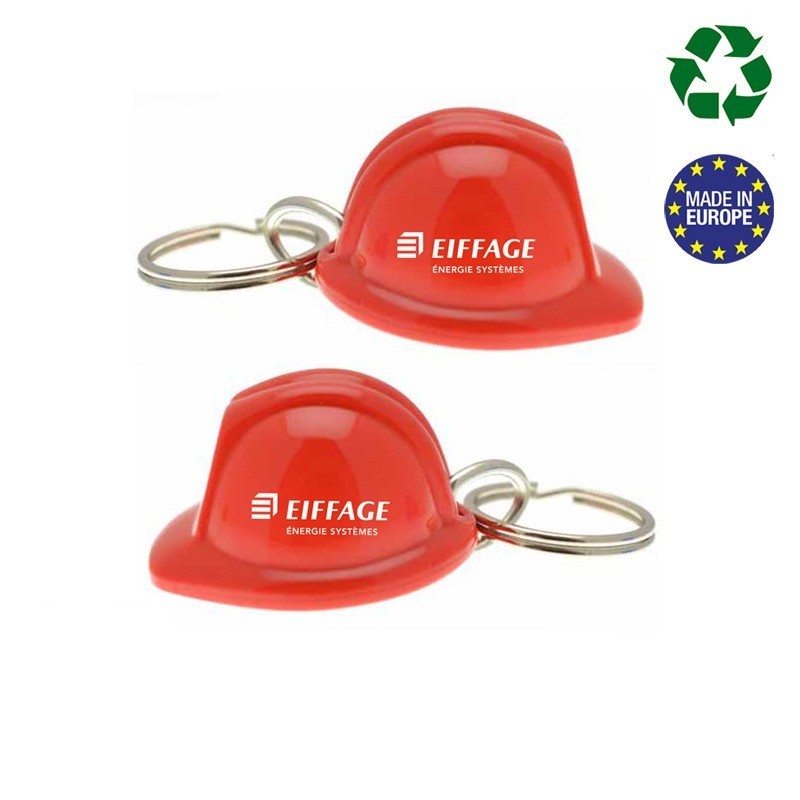 Porte-clés rouge Casque de chantier en acrylique recyclé Eiffage Energie Systèmes [Lot de 100 pièces]