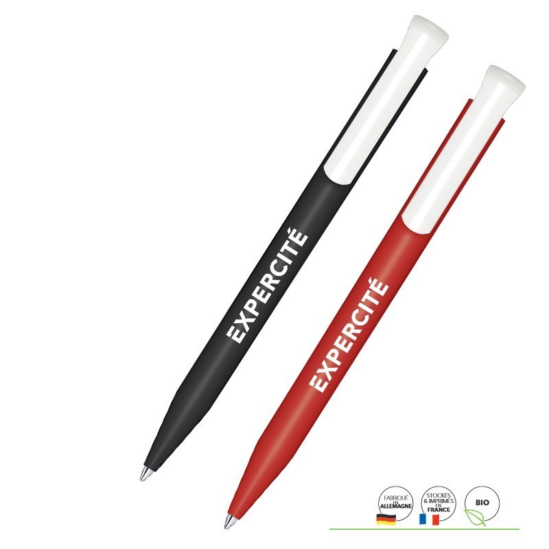 Stylo à bille rétractable Super Hit Bio, encre noire, logo Expercité. [Lot de 50 pièces]
