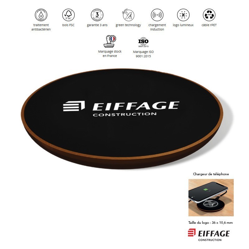 Base de Chargement 10W par Induction en Bois FSC