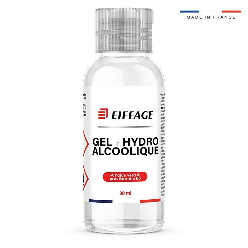 Gel hydroalcoolique 30ml avec formule hydratante logo Eiffage [Lot de 10 pièces]