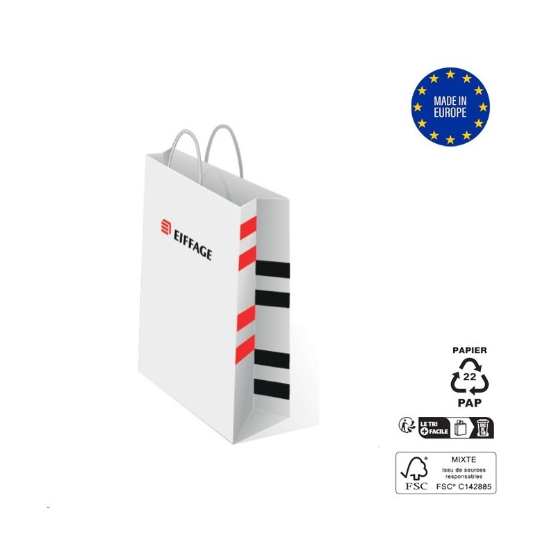 Sac Papier certifié FSC 24X10X32 cm 100grs logo Eiffage [Lot de 25 pièces]