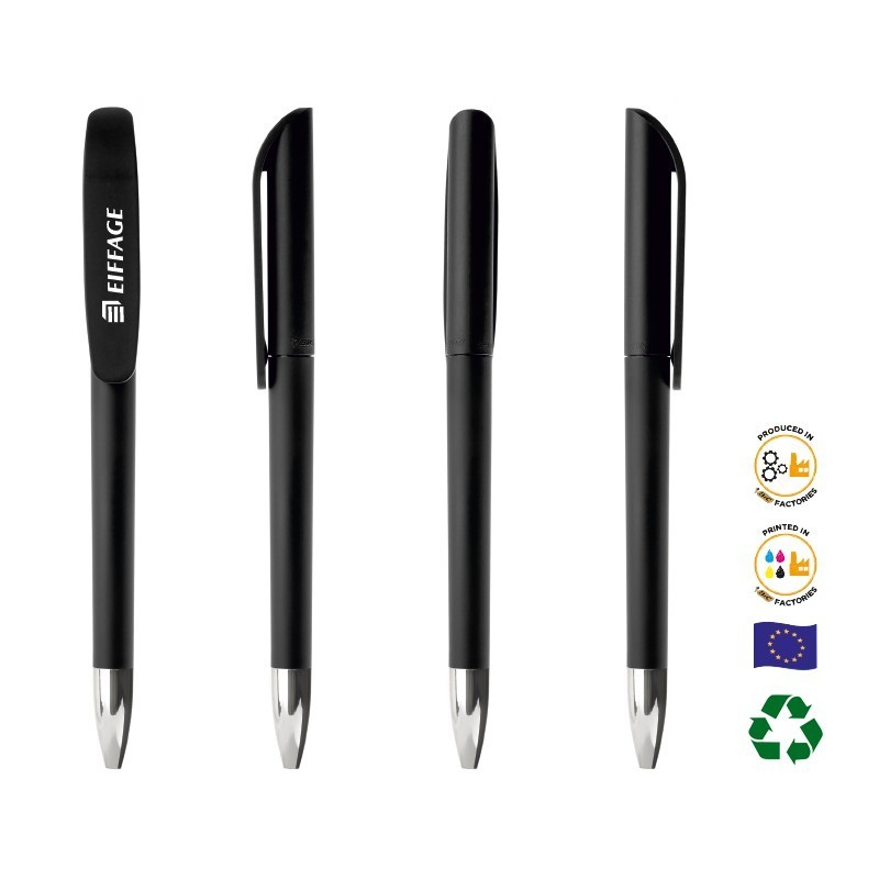 Stylo bille BIC® Super Clip soft advance corps noir,  encre noire, logo Eiffage [Lot de 50 pièces]