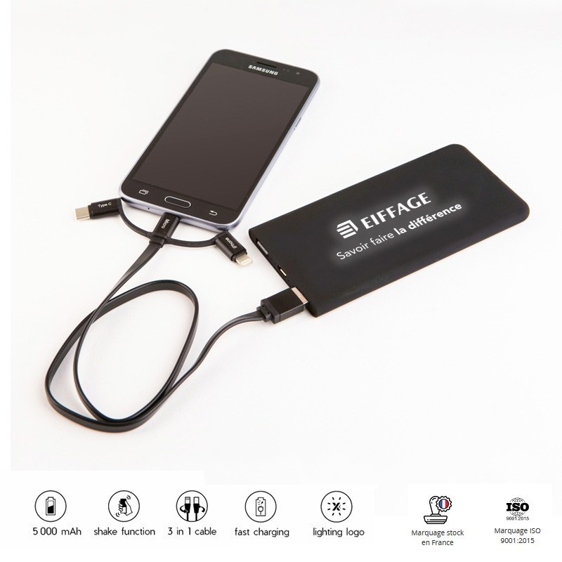 Batterie de secours slim 5000 mAh - logo lumineux Eiffage.
