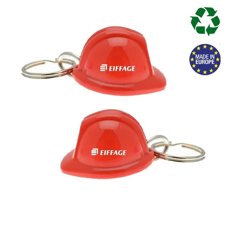 Porte-clés rouge Casque de chantier en acrylique recyclé Eiffage [Lot de 100 pièces]