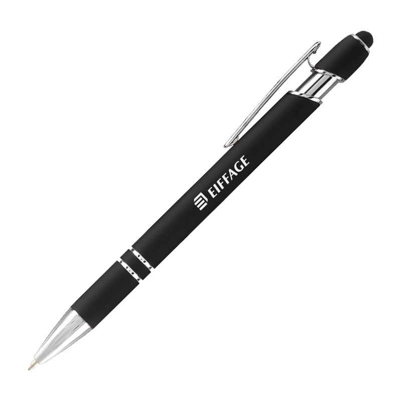 Stylo à bille stylet noir touché gomme soft touch encre bleue Eiffage [Lot de 50 pièces]