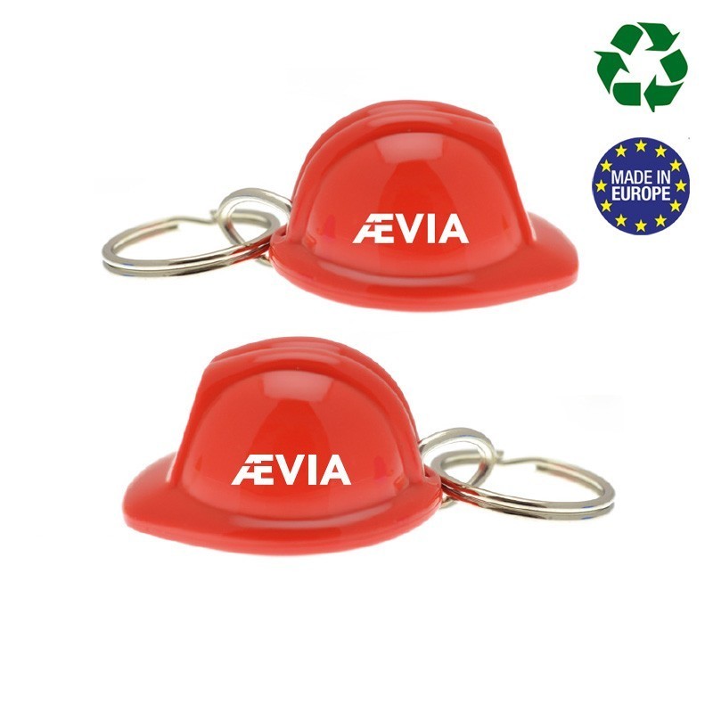 Porte-clés rouge Casque de chantier en acrylique recyclé Aevia [Lot de 100 pièces]