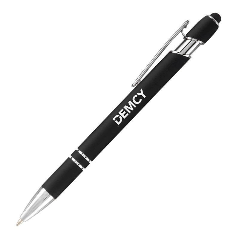 Stylo à bille stylet noir touché gomme soft touch encre bleue Demcy [Lot de 50 pièces]
