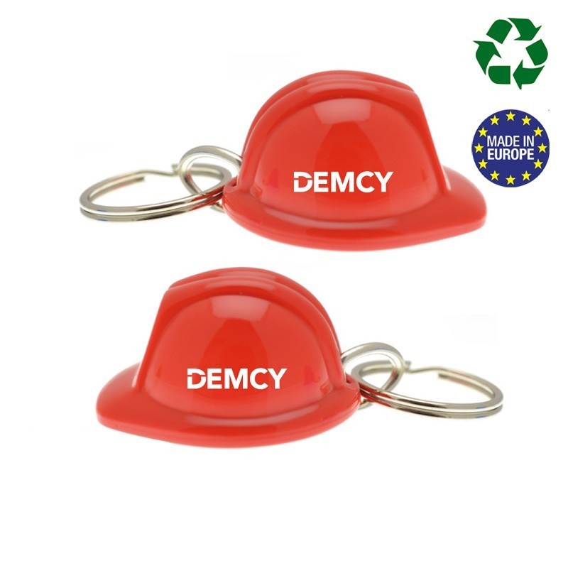 Porte-clés rouge Casque de chantier en acrylique recyclé Demcy [Lot de 100 pièces]