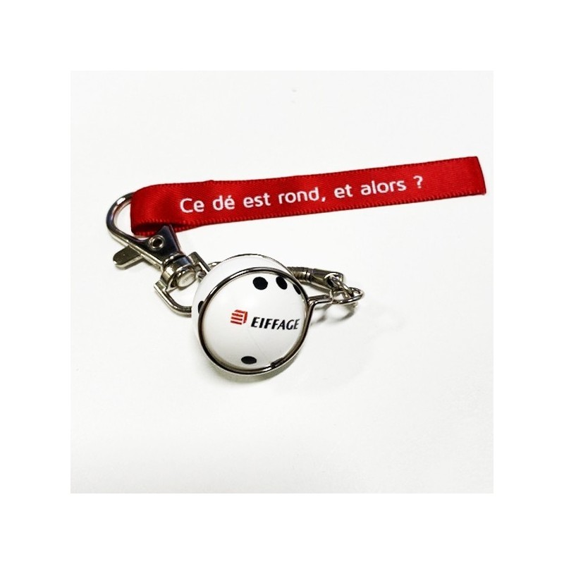 Porte clés dés ronds coloris assortis, avec ruban , logo Eiffage. [Lot de 10 pièces]