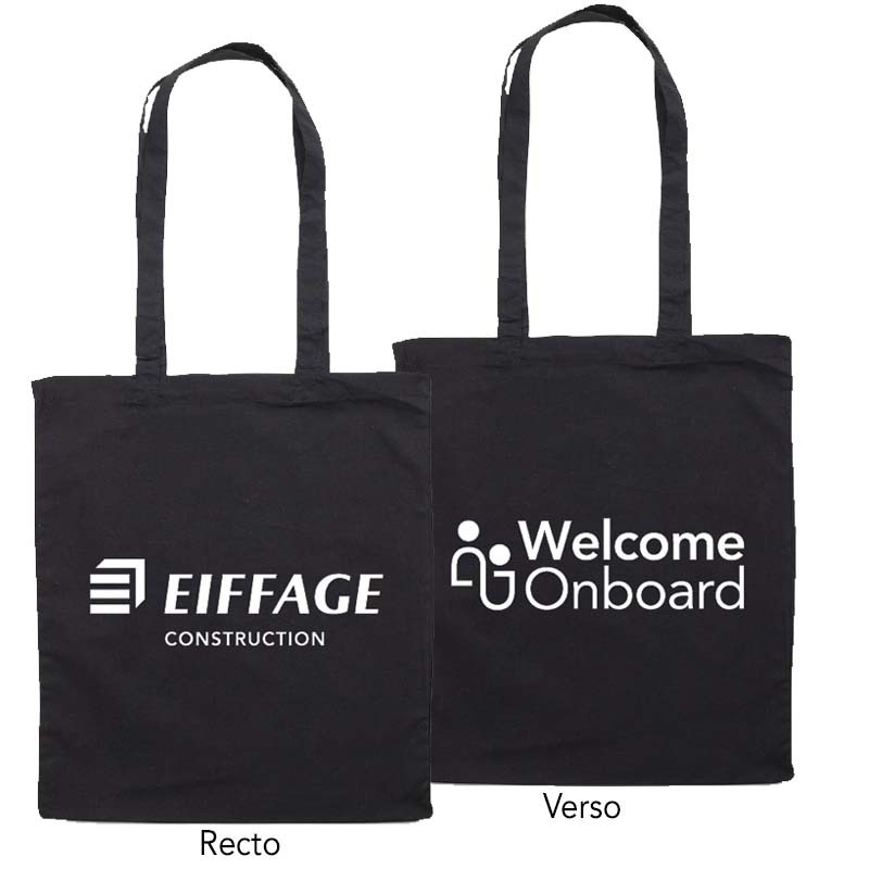 Sac shopping coton 140g/m² noir  logo EC Welcome on board
