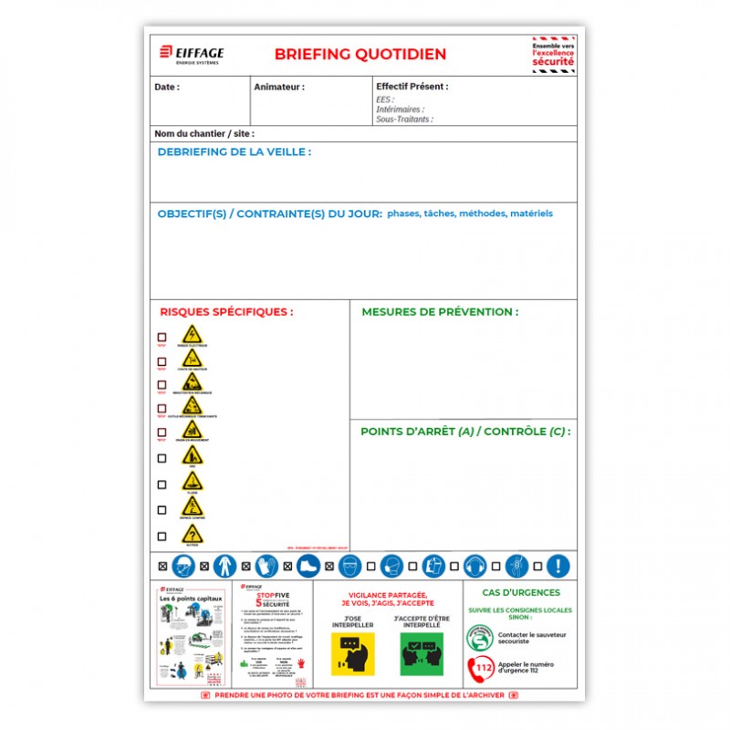 Stickers pour tableau Briefing quotidien Lamination Velleda  ft 60x40 cm Eiffage Énergie Systèmes