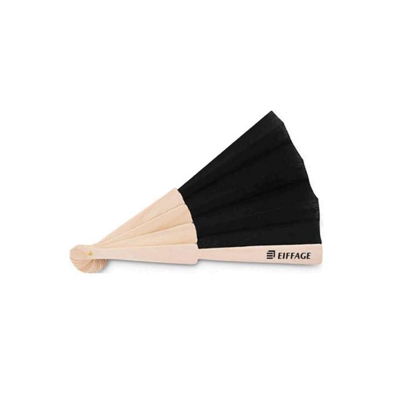 Eventail manuel en bois et polyester, coloris noir, logo EIFFAGE