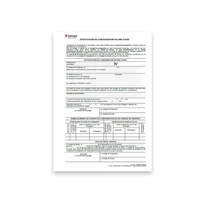 Carnet Attestation de consignation en une étape EES. [Lot de 20 pièces]