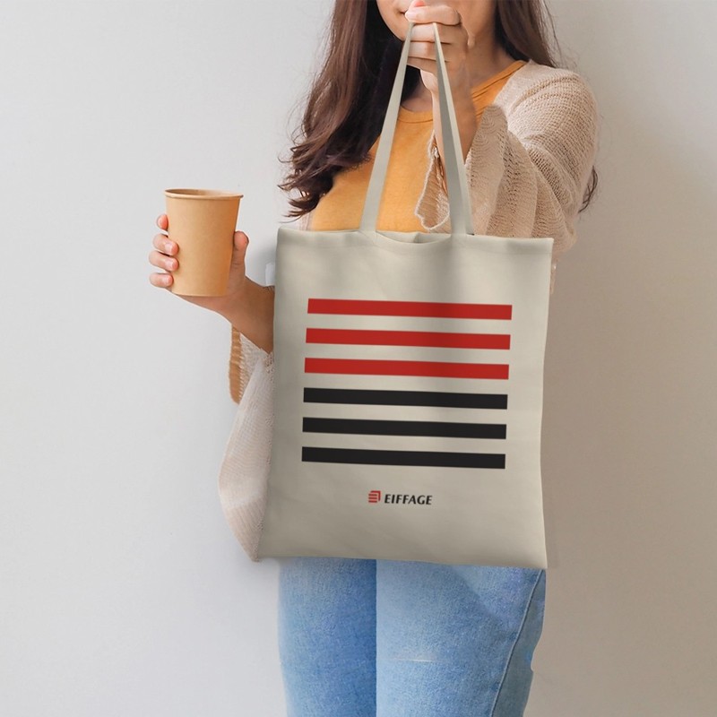 Sac shopping coton 140g coloris écru logo Eiffage. [Lot de 10 pièces]