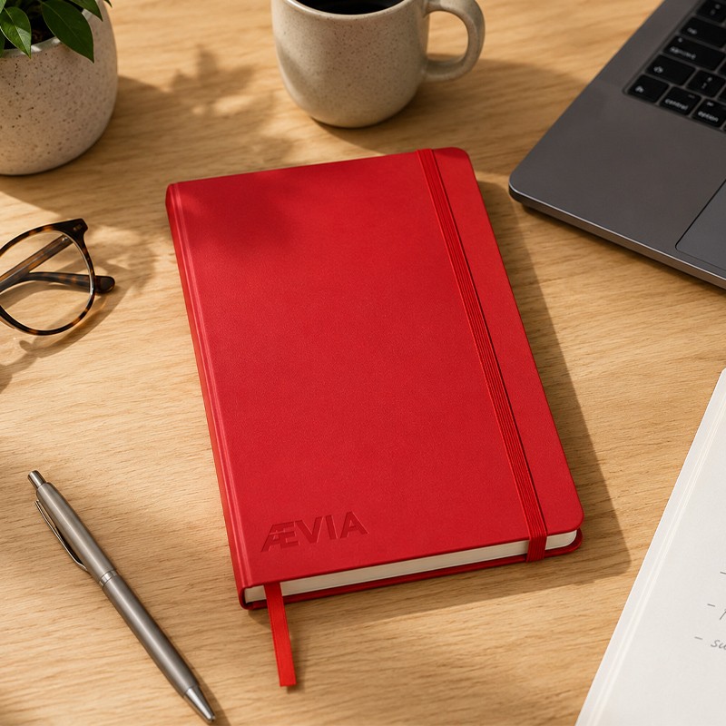Carnet A5 couverture souple  en PU recyclé 160 pages lignées, coloris rouge AEVIA [Lot de 10 pièces]