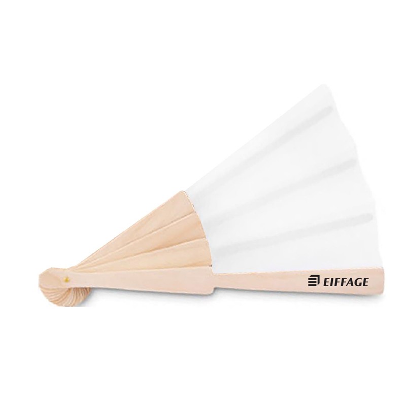 Eventail manuel en bois et polyester, coloris blanc, EIFFAGE